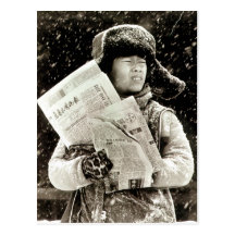 Boy with newspapers post cards