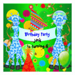 Boys 6th Birthday Blue Lime Giraffe Kids Child Invite