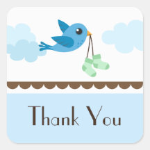 Boys blue bird baby shower thank you stickers