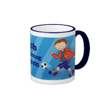 Boys football soccer champion mug blue