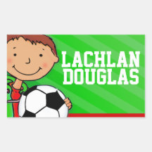 Boys football soccer name green id label sticker