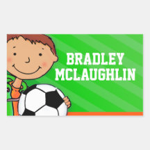Boys football soccer name green id label sticker