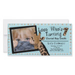 Boys Giraffe First Birthday Party Invitation photo cards
