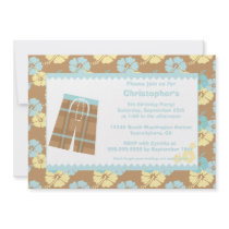 Boy's hibiscus swimming birthday party invitation