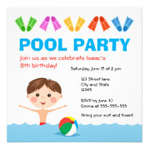 Boys pool party birthday invitation