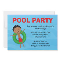 Boys pool party birthday invite african boy