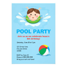 Boys pool party birthday invites - splashing boy