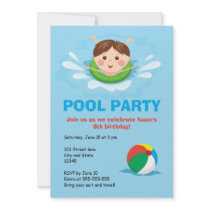Boys pool party birthday invites - splashing boy
