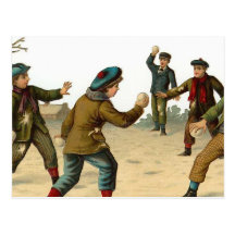 "Boys Throwing Snowballs" Vintage Christmas Postcards