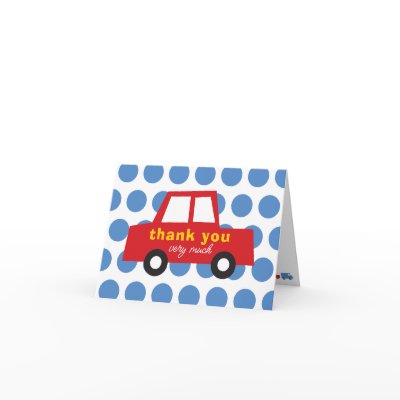 Boy's Toys Fun Cute Red Car Thank You Note Card by fat_fa_tin