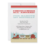 Boys train birthday party themed invitations