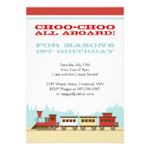 Boys train birthday party themed invitations