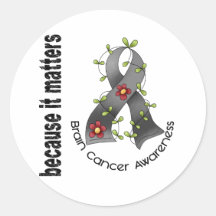 Brain Cancer Flower Ribbon 3 Round Sticker