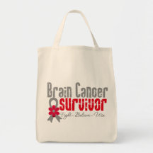 Brain Cancer Survivor Flower Ribbon Canvas Bags