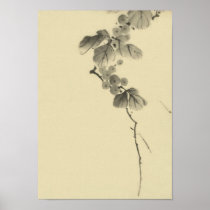 Branch With Leaves And Berries, Hokusai Print