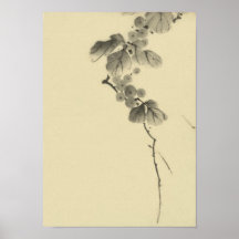 Branch With Leaves And Berries, Hokusai Print
