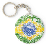 Brasil Text Flag Round Keychain