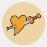 Brass Heart and Dagger Tattoo Round Stickers