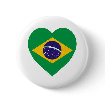 Brazil Flag Heart Pinback Buttons