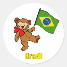 Brazil Teddy Bear Round Stickers