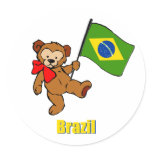 Brazil Teddy Bear Round Stickers