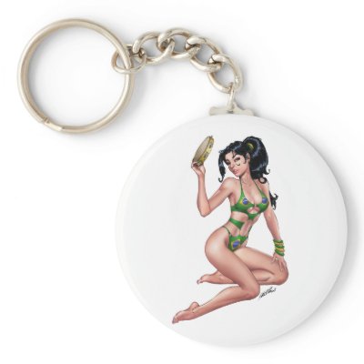 Brazilian Bikini Girl Pinup by Al Rio Key Chains by AlRioArt
