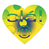 Brazilian Gifts : Hello / Ola + Smiley Face Heart Sticker