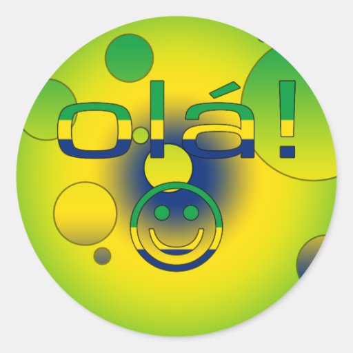 Brazilian Gifts : Hello / Ola + Smiley Face Round Sticker
