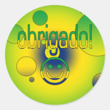 Brazilian Gifts Thank You / Obrigado + Smiley Face Round Stickers