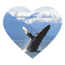 Breaching Humpback; Alaska Souvenir Heart Sticker