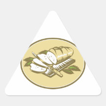 Bread Loaf With Knife and Board Woodcut Triangle Stickers