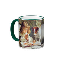 Breakfast in Bed: Girl, Terrier and Kitty Cat Coffee Mug