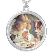 Breakfast in Bed: Girl, Terrier and Kitty Cat Pendants