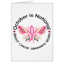 Breast Cancer Awareness Month Butterfly 3.3 Cards