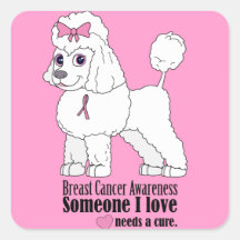 Breast Cancer Awareness: Poodle with Pink Ribbon Square Sticker