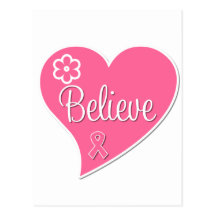 Breast Cancer Believe Pink Heart Post Cards