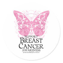 Breast Cancer Butterfly Round Stickers
