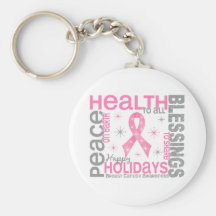 Breast Cancer Christmas 4 Holiday Snowflakes Keychains