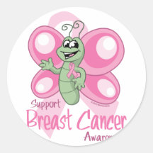 Breast Cancer Cute Butterfly Round Stickers
