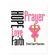 Breast Cancer Hope Love Faith Prayer Cross Postcards