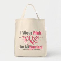 Breast Cancer I Wear Pink Tribal Ribbon (Warriors) Tote Bags