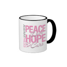 Breast Cancer Peace Love Cure Coffee Mugs
