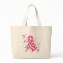 Breast Cancer Pink Floral Ribbon Swirl Tote Bags