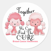 Breast Cancer Pink Poodles Together 2 Stickers