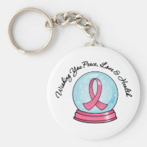 Breast Cancer Ribbon Merry Christmas Snowglobe Key Chain