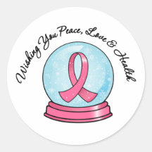 Breast Cancer Ribbon Merry Christmas Snowglobe Sticker