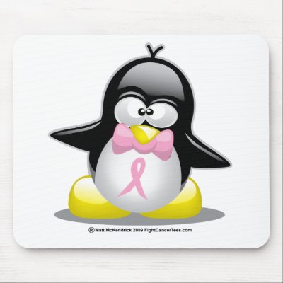 Breast Cancer Ribbon Penguin Mouse Pads by fightcancertees