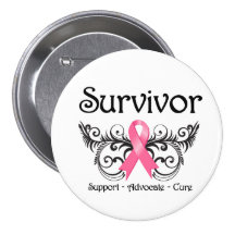 Breast Cancer Survivor Floral Deco Pinback Buttons