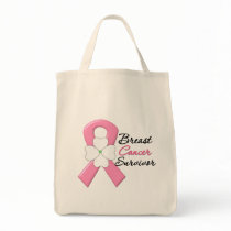 Breast Cancer Survivor Flower Ribbon Canvas Bags
