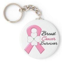 Breast Cancer Survivor Flower Ribbon Key Chain